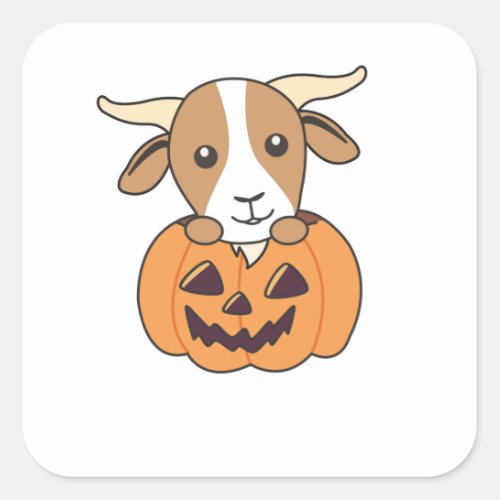Goat In Pumpkin Cute Goats Happy Halloween Square Sticker