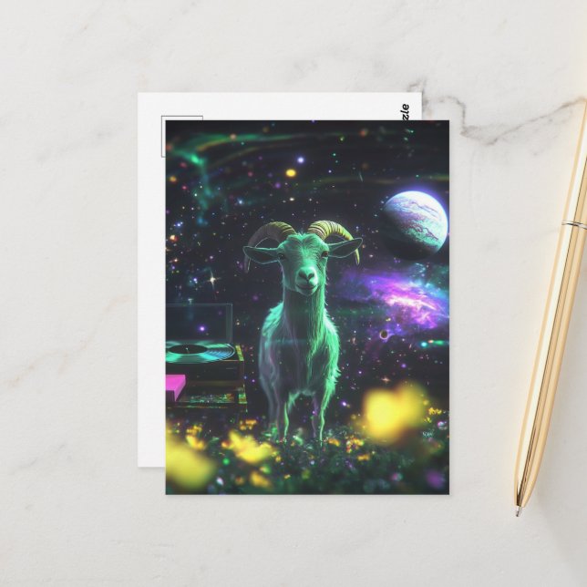 Goat in Space Fantasy Postcard (Front/Back In Situ)