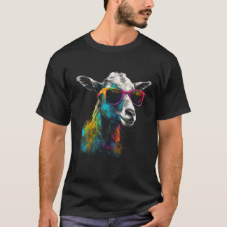 Goat Lover Artwork Sunglasses Colorful Animal Moti T-Shirt