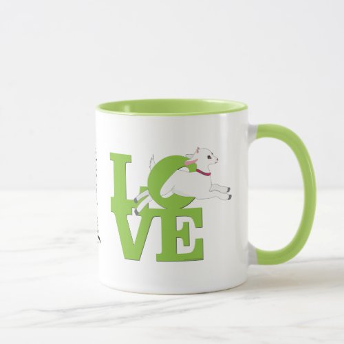 GOAT LOVER  GREEN  Goat L O V E _ White Goat Mug