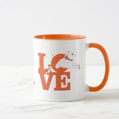 GOAT LOVER  ORANGE  Goat L O V E _ White Goat Mug