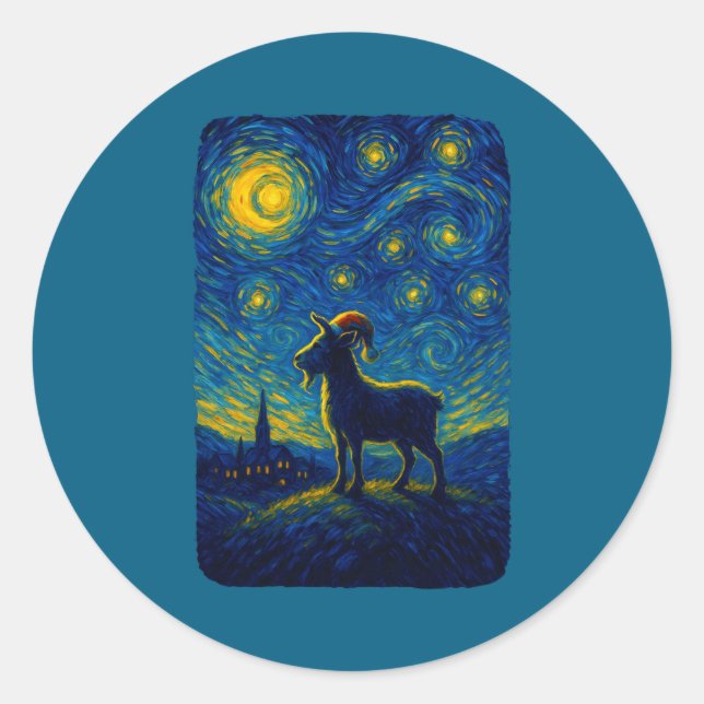 Goat Lover Santa Hat Christmas Starry Cute Night V Classic Round Sticker (Front)