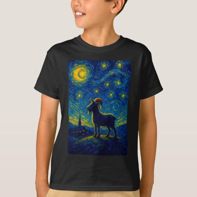 Goat Lover Santa Hat Christmas Starry Cute Night V T-Shirt (Front)
