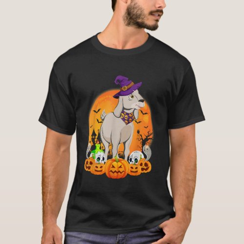 Goat Lover Scary Pumpkin Skull Witch Goat Hallowee T_Shirt