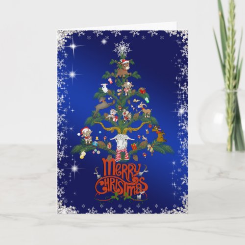 GOAT LOVERS Xmas Gift   Merry Christmas Goat TREE Holiday Card