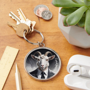 Goat man portrait business modern horns gray  keychain
