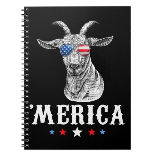Goat Merica 4th of July American Flag USA Notebook