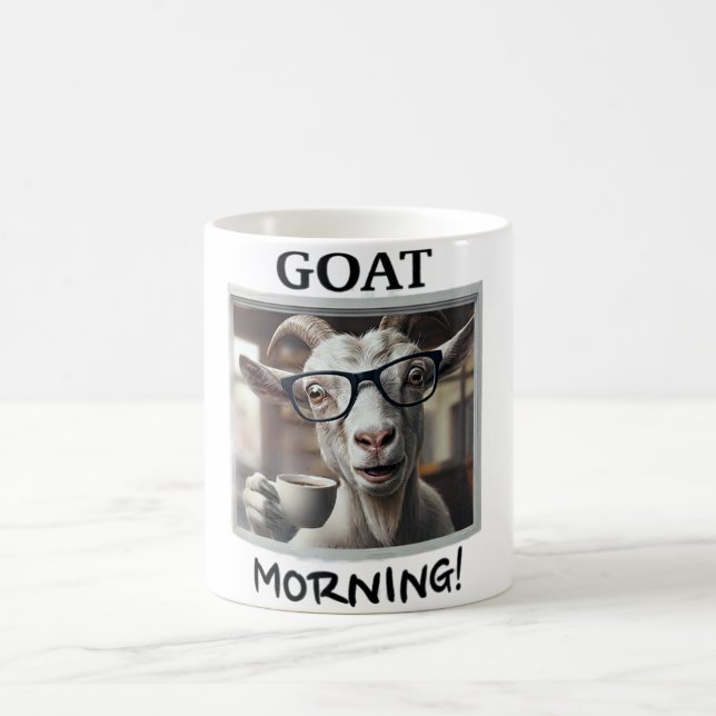 Goat Morning Coffee Funny Goat with Glasses Design Mug (Center)