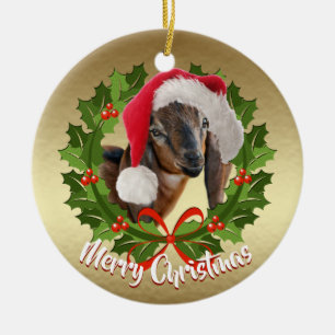 GOAT Nubian Doe Kid Santa Hat Christmas Ornament