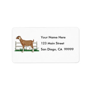 Goat on the Farm Beside a Fence Label