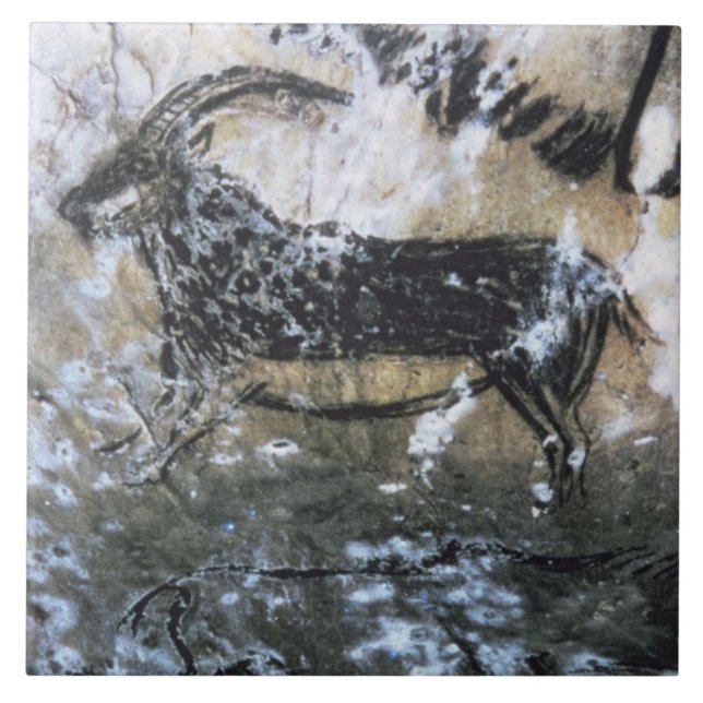 Goat or Chamois, rock painting in the Black Room, Ceramic Tile (Front)