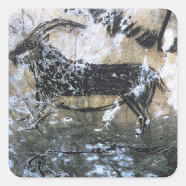 Goat or Chamois, rock painting in the Black Room, Square Sticker (Front)