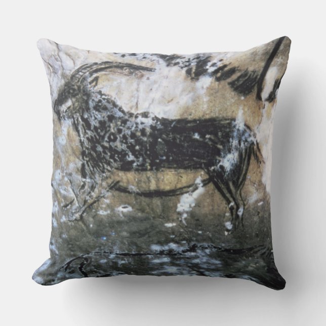 Goat or Chamois, rock painting in the Black Room, Throw Pillow (Front)