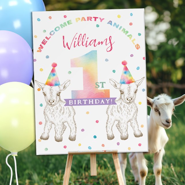 Goat Party Animal 1st Birthday Welcome Sign (Birthday Welcome Sign)