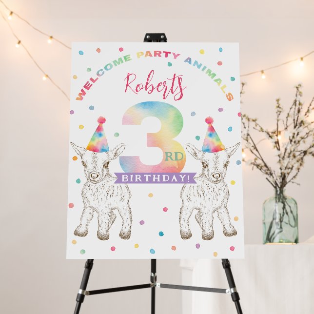 Goat Party Animal 3rd Birthday Welcome Sign (In Situ (Stand))