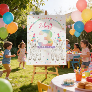 Goat Party Animal 3rd Birthday Welcome Sign
