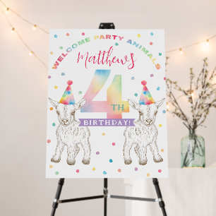 Goat Party Animal 4th Birthday Welcome Sign