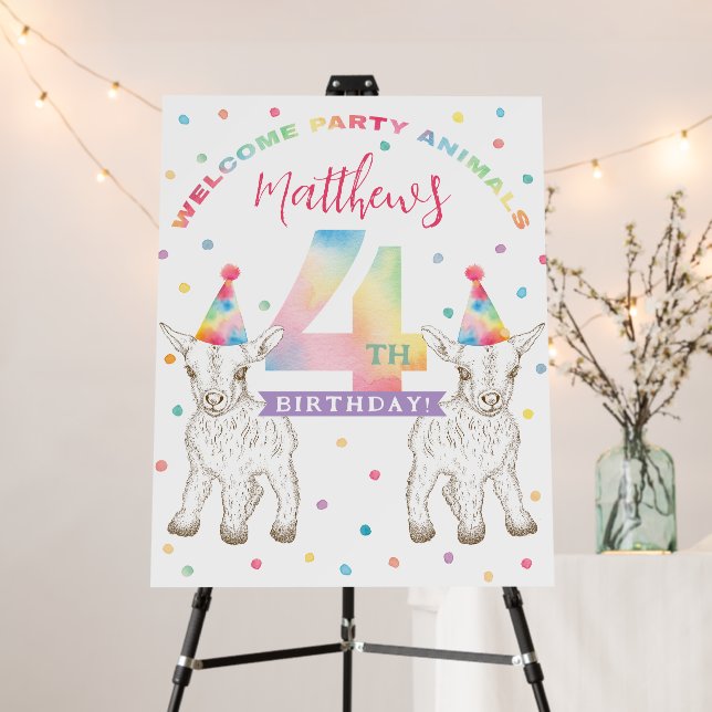 Goat Party Animal 4th Birthday Welcome Sign (In Situ (Stand))