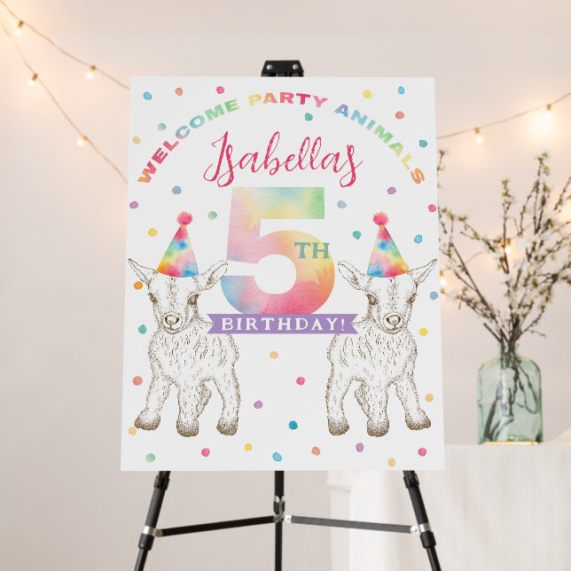 Goat Party Animal 5th Birthday Welcome Sign (In Situ (Stand))