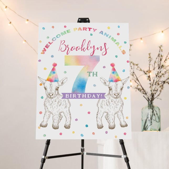 Goat Party Animal 7th Birthday Welcome Sign (In Situ (Stand))