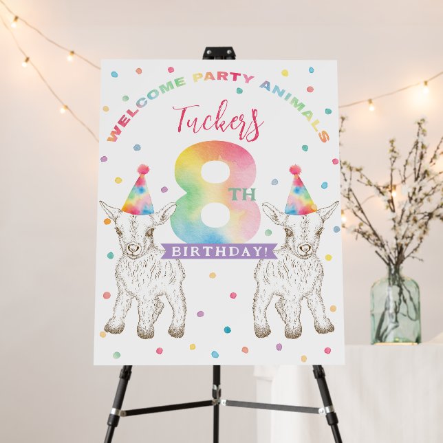 Goat Party Animal 8th Birthday Welcome Sign (In Situ (Stand))