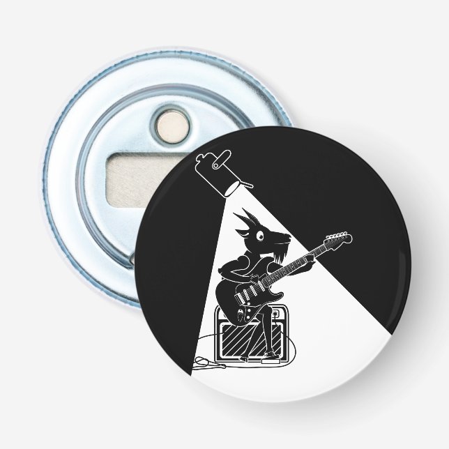 Goat playing an electric guitar bottle opener (Front)