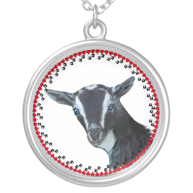 Goat-Portrait-Nigerian-Dwarf2, Hooves and Hearts Silver Plated Necklace (Front)