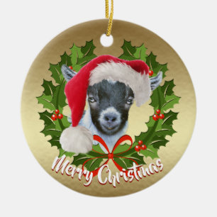 GOAT Pygmy Kid Santa Hat Christmas Ornament