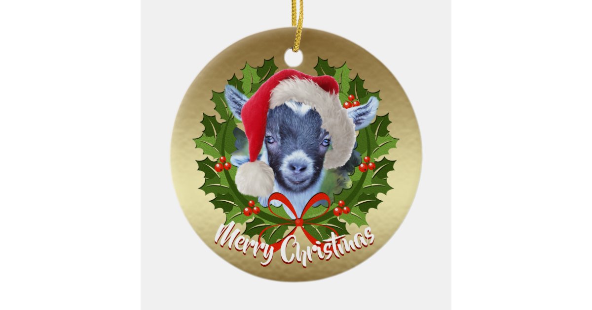 BestPysanky Goat Holding Hat Glass Christmas Ornament