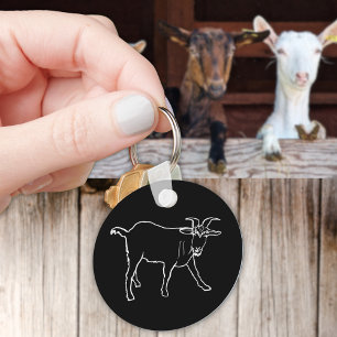 Goat Quirky Farm Animal Monochrome Drawing Art Keychain