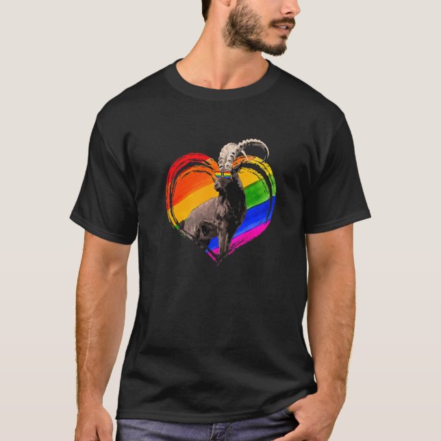 Goat Rainbow Heart Animal  Gay Lesbian Pride Lgbt T-Shirt (Front)