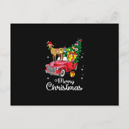 Goat Rides Red Car Christmas Announcement Postcard
