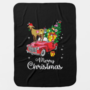 Goat Rides Red Car Christmas Baby Blanket