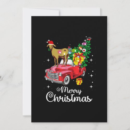 Goat Rides Red Car Christmas Holiday Card