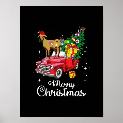 Goat Rides Red Car Christmas Poster