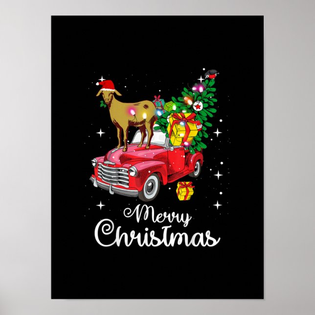 Goat Rides Red Car Christmas Poster (Front)