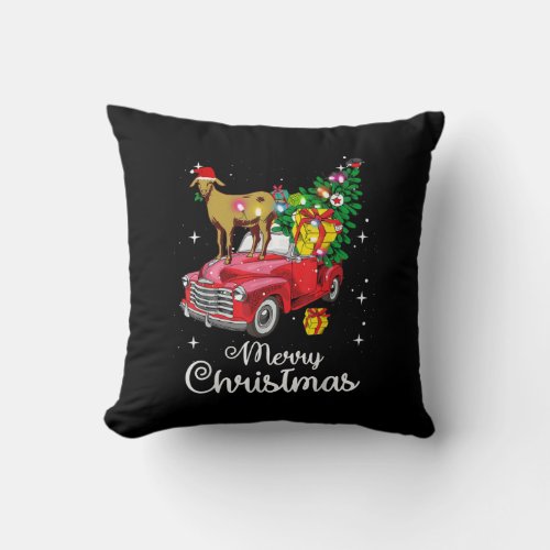 Goat Rides Red Car Christmas Throw Pillow