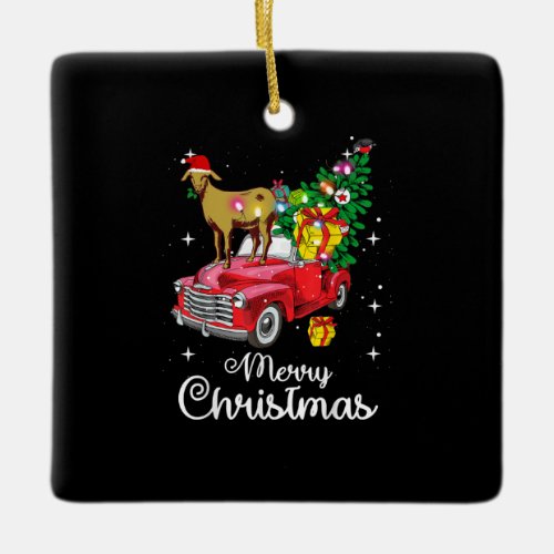 Goat Rides Red Truck Christmas Pajama Ceramic Ornament