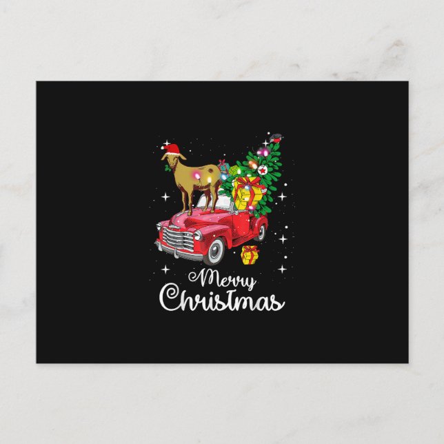 Goat Rides Red Truck Christmas Pajama Postcard (Front)