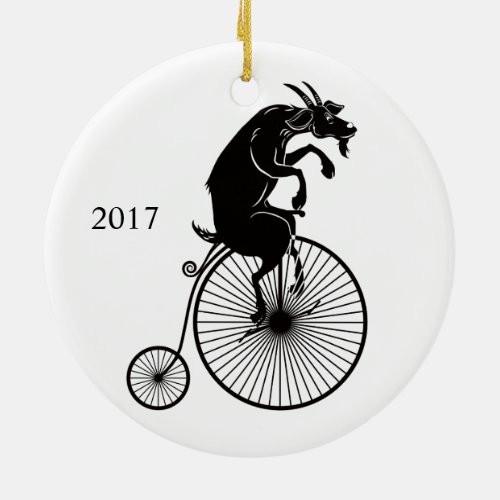 Goat Riding a Vintage Penny Farthing Bike Ceramic Ornament