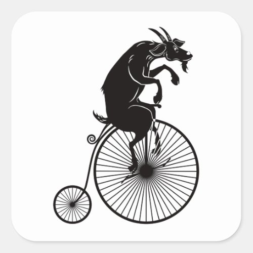 Goat Riding a Vintage Penny Farthing Bike Square Sticker
