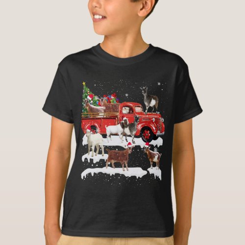 Goat Riding Red Truck Merry Christmas Farmer X_mas T_Shirt