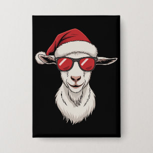 Goat Santa Hat Funny Cute Farm Animal Farmer Xmas Button