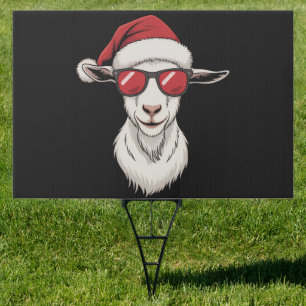 Goat Santa Hat Funny Cute Farm Animal Farmer Xmas Sign