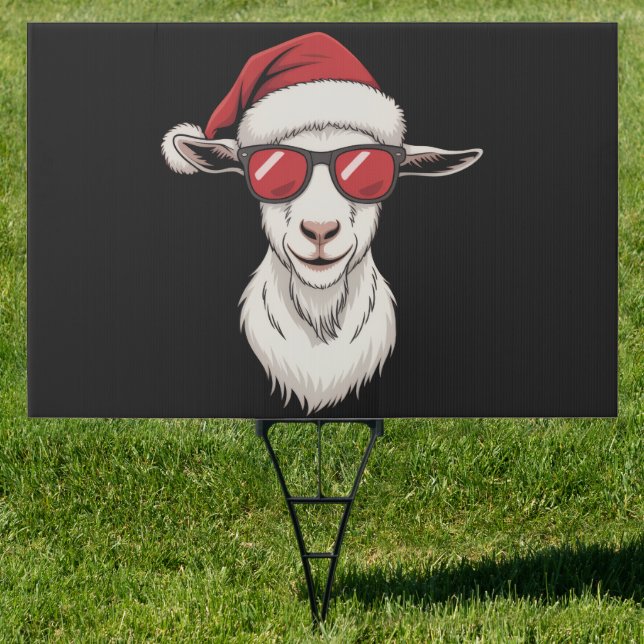 Goat Santa Hat Funny Cute Farm Animal Farmer Xmas Sign (Insitu)