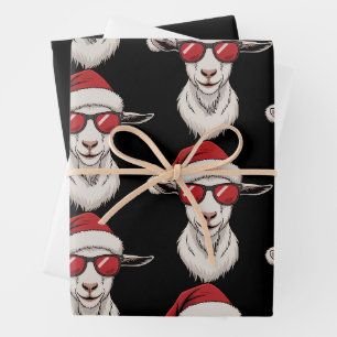 Goat Santa Hat Funny Cute Farm Animal Farmer Xmas Wrapping Paper Sheets