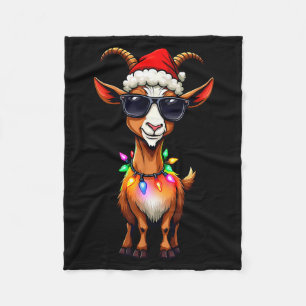 Goat Santa Hat Lights Christmas Cute Xmas Pajama Fleece Blanket