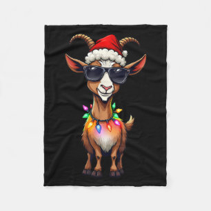 Goat Santa Hat Lights Christmas Cute Xmas Pajama Fleece Blanket