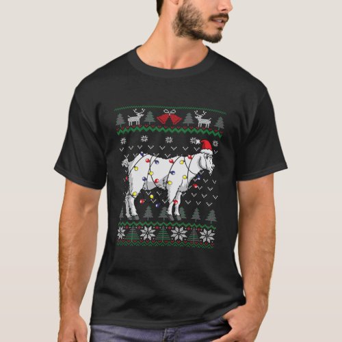 Goat Santa Hat Lights Funny Goat Farmer Ugly Chris T_Shirt