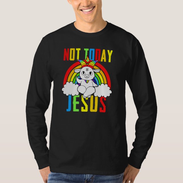 Goat Satanic Not Today Jesus Rainbow Satanism T-Shirt (Front)